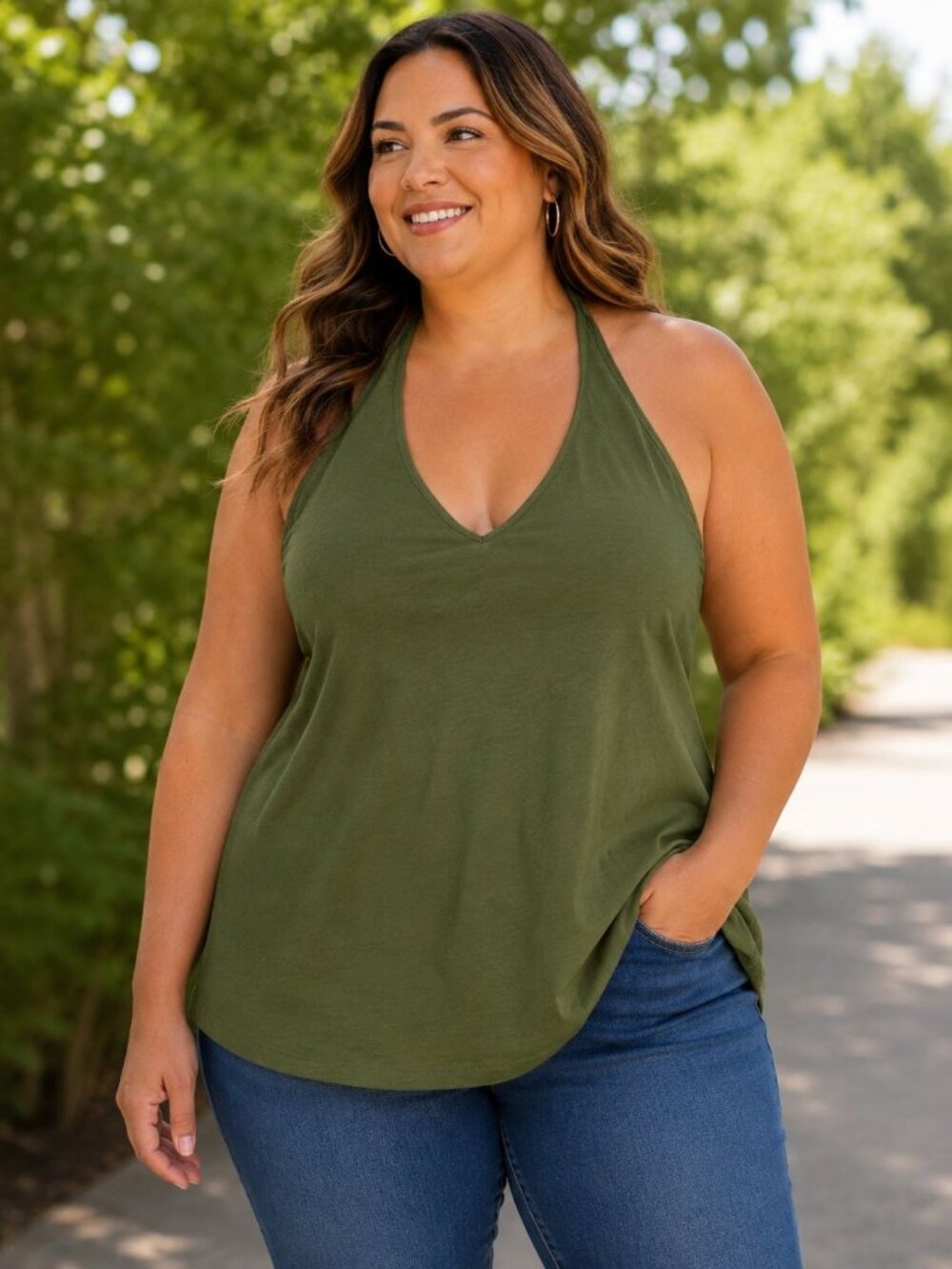 Torrid Olive Green Foxy Halter Top 3 Cotton Blend Womens Sleeveless V-Neck NWT